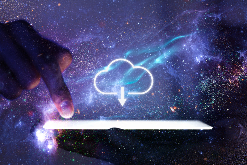 Hand Using Device and The Cloud