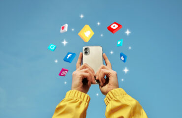 Social Media concept with smart phones and icons