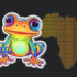 Illustration of brightly coloured frog on an African map backdrop