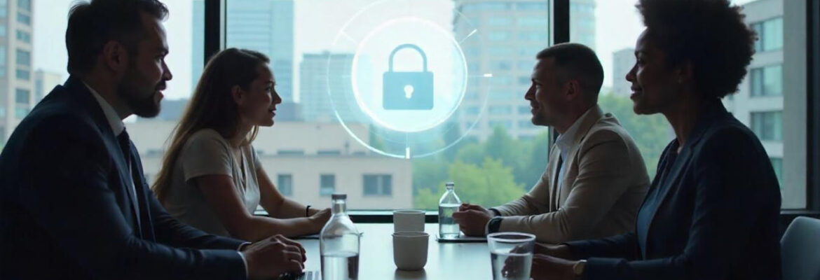 business people in a meeting room overlooking a large window