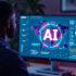 A man using a futuristic web app powered by AI