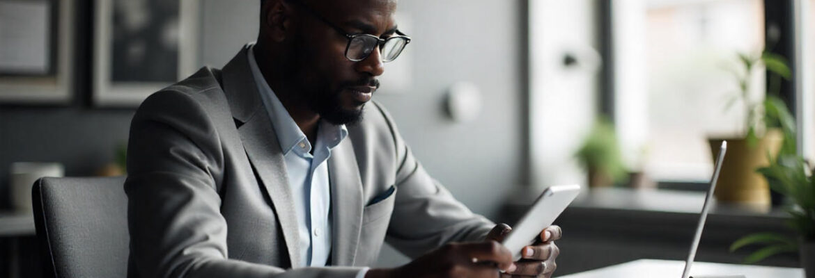 A professional businessman interacting with a mobile app