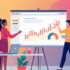 A dynamic illustration of a small diverse team collaborating on a web app launch