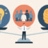 An illustration of an entrepreneur balancing product, people and profit