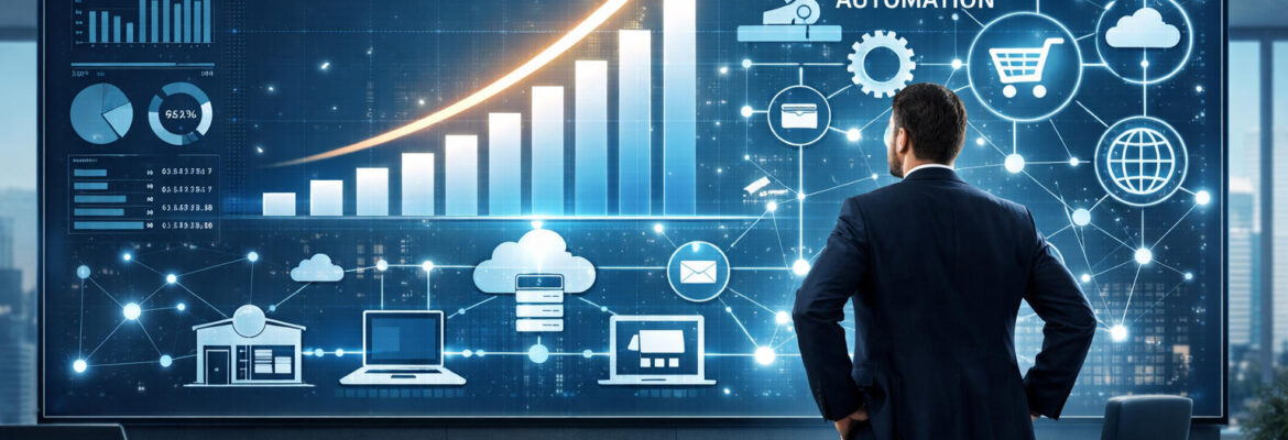 Businessman observing data-driven growth chart