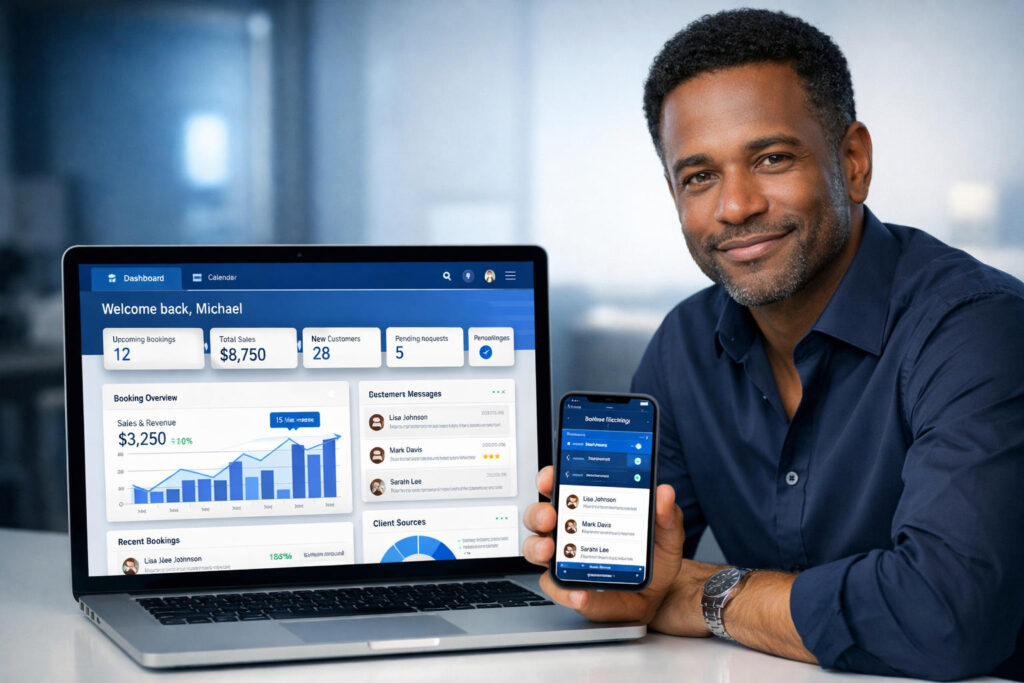 Businessman reviewing analytics in office