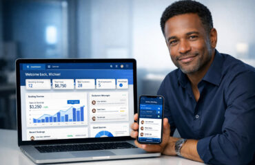 Businessman reviewing analytics in office