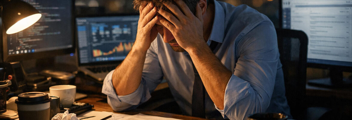 Late-night work at desk