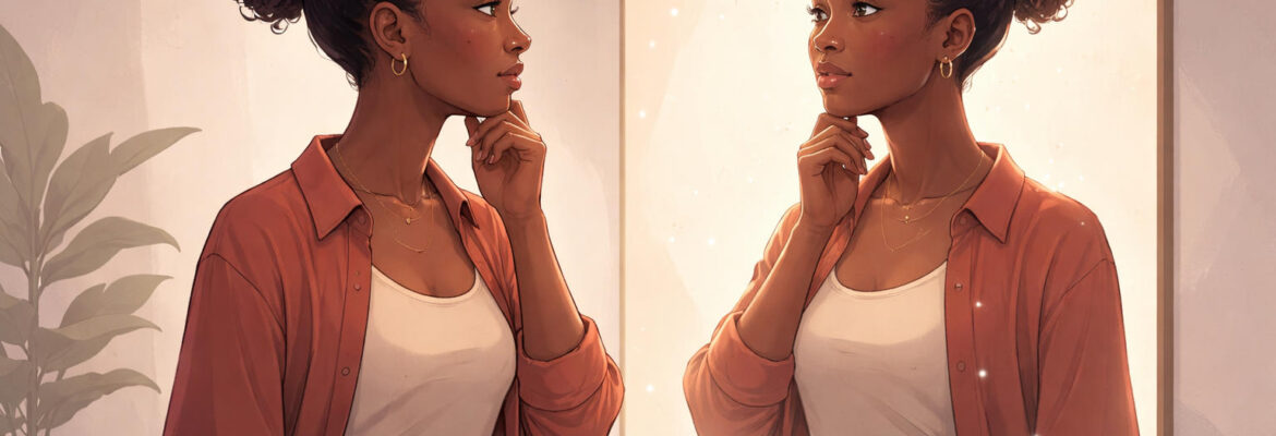 Woman contemplating in a mirror