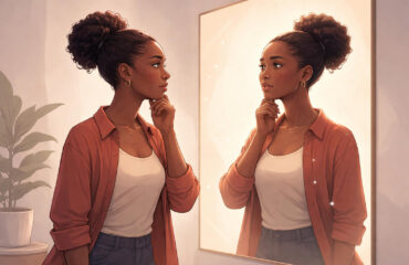 Woman contemplating in a mirror