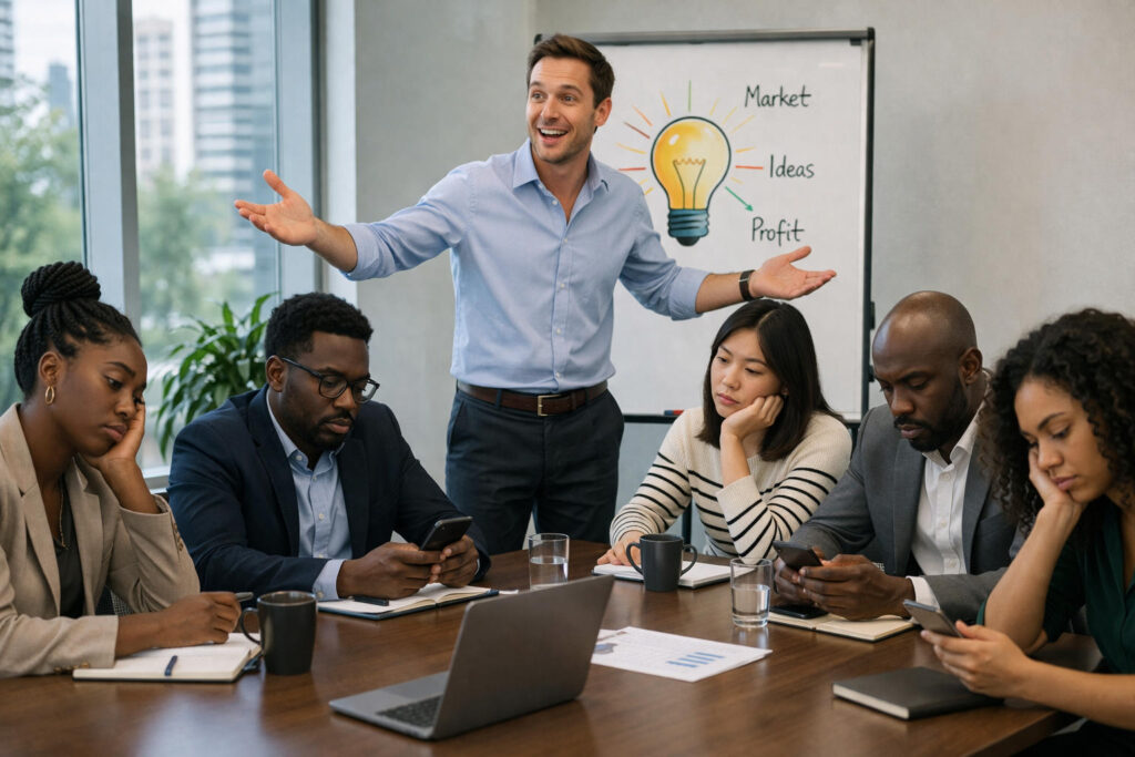 Business presentation with disengaged audience