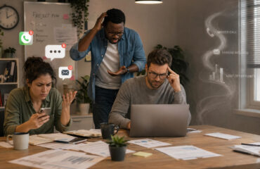 Co-workers overwhelmed at work in the office