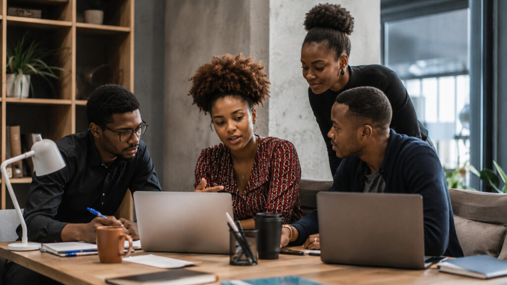 Collaborative meeting in a modern workspace