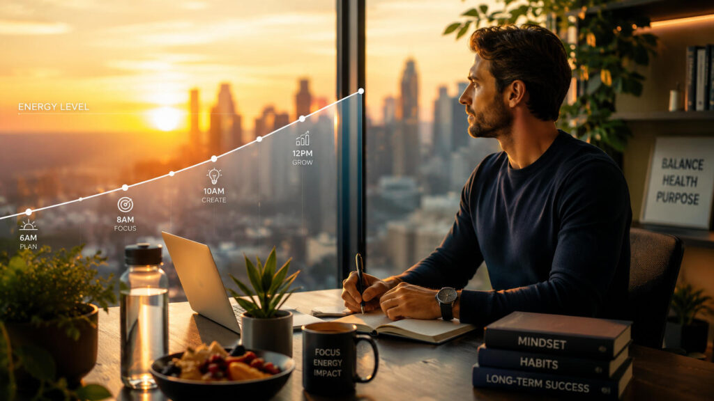 Morning productivity with a city view