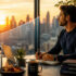 Morning productivity with a city view