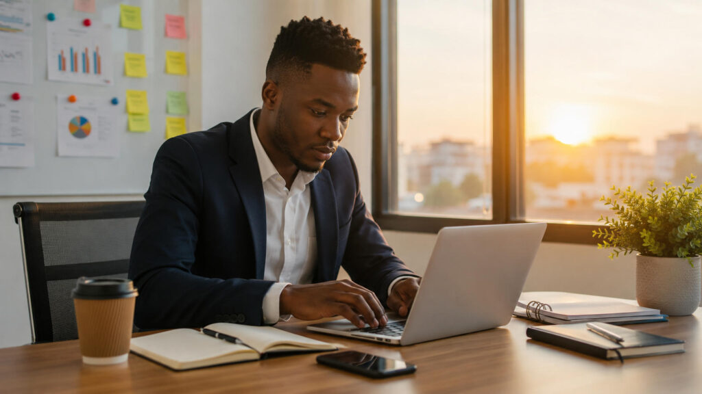 Focused professional in modern office