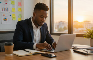 Focused professional in modern office