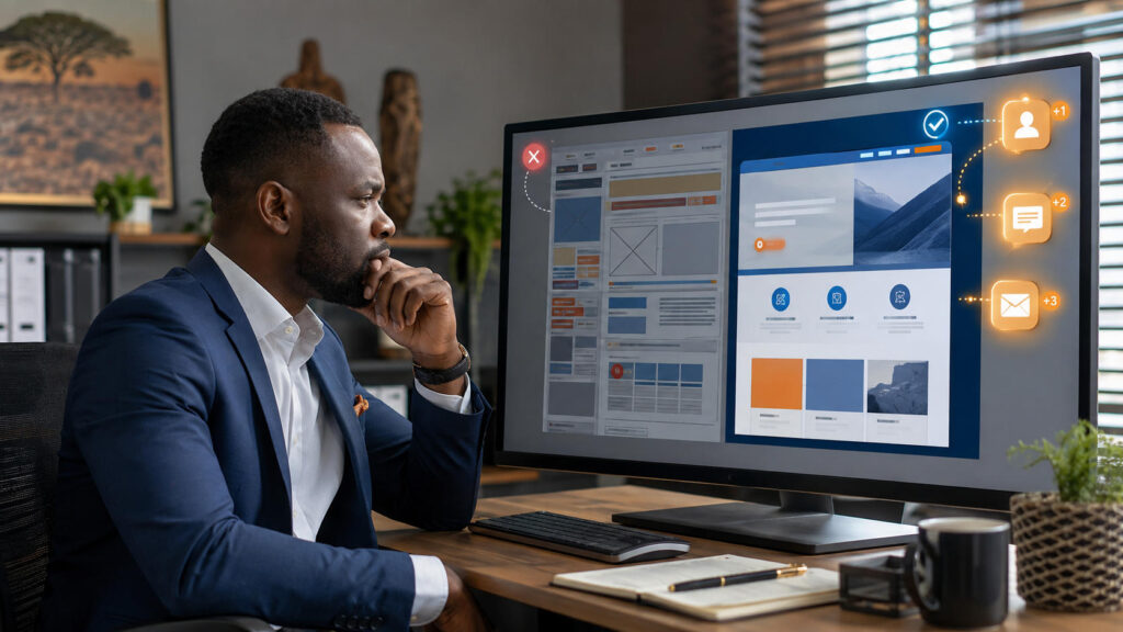 Business Owner Compares Outdated and Modern Websites