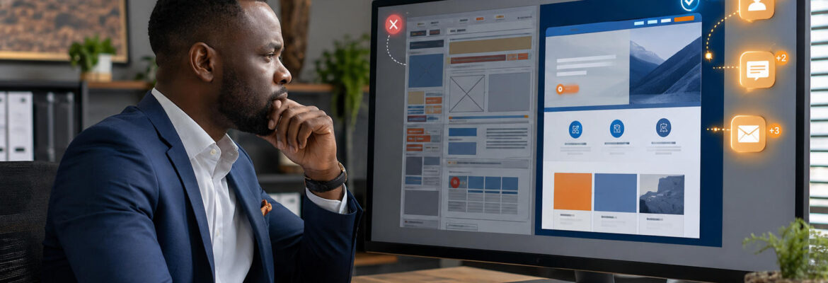 Business Owner Compares Outdated and Modern Websites