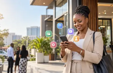 Professional Woman with Connected App Icons