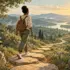 A woman follows a stepping-stone path toward a sunlit horizon, symbolising how small daily choices shape her future.