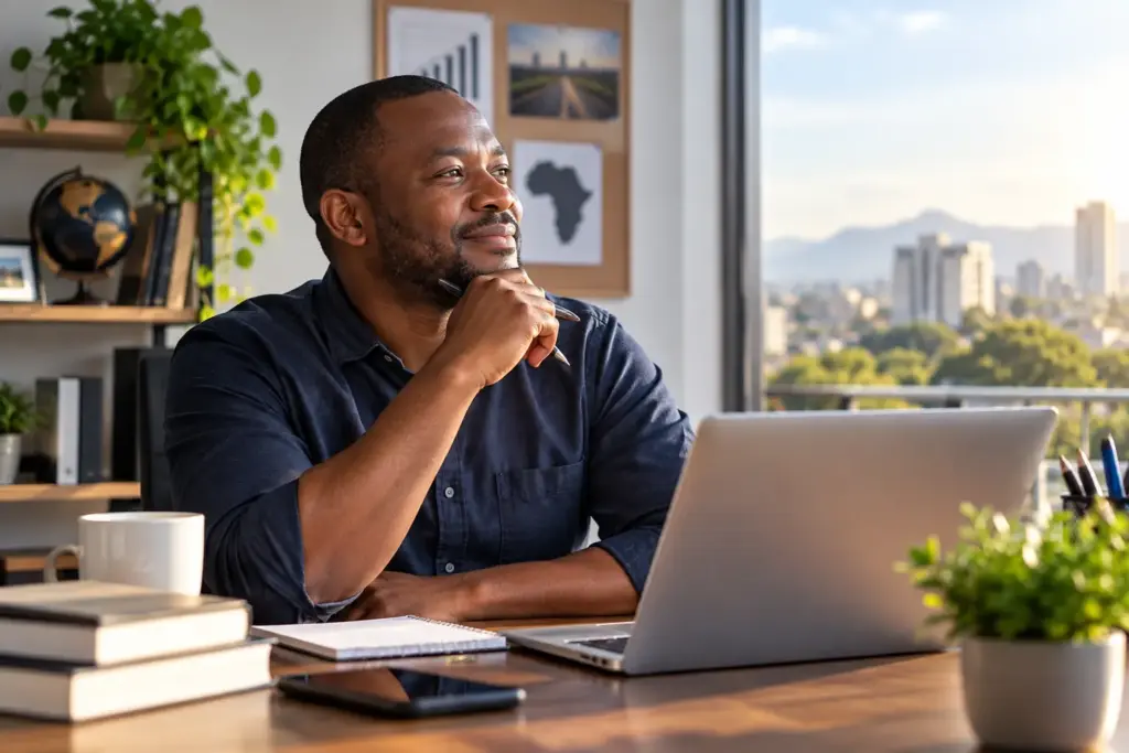 Thoughtful Entrepreneur at Home Desk